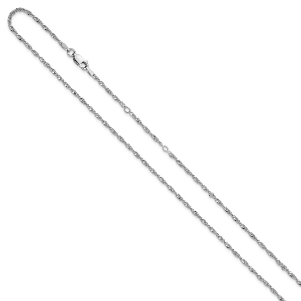 Leslie's Sterling Silver Rh-plated 2mm Singapore 1in+1in Adjustable Chain - Image 2