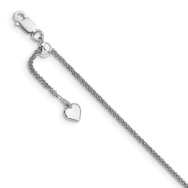 Leslie's Sterling Silver RH-plated Adjustable Wheat Chain Anklet