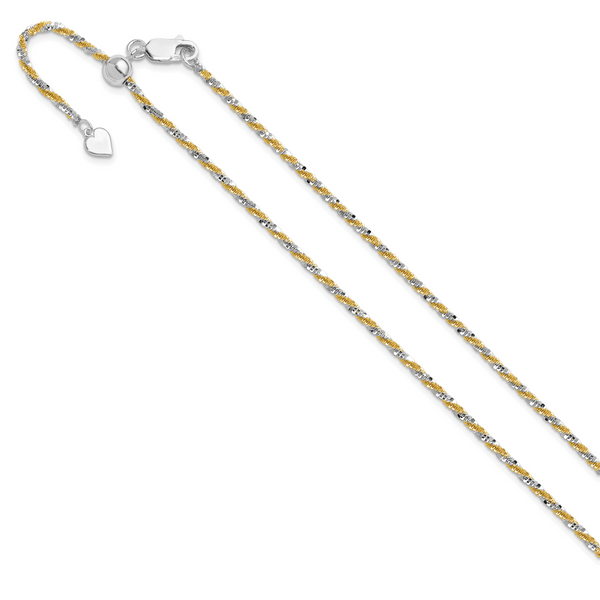 Leslie's Sterling Silver w/Gold-tone Adjustable 2mm Cyclone Chain - Image 2