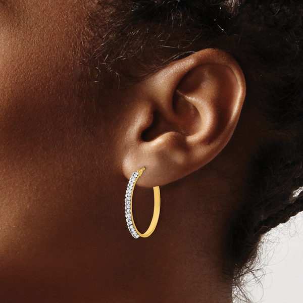 Leslie's 14K Crystals Polished Hoop Earrings - Image 3