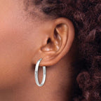 Leslie's 14K White Gold Polished Oval Hoop Earrings - Image 3