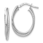 Leslie's 14K White Gold Polished Textured Oval Hoop Earrings
