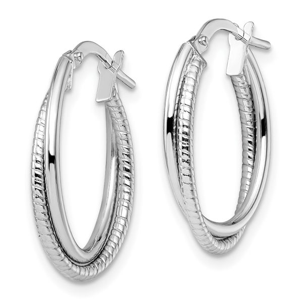 Leslie's 14K White Gold Polished Textured Oval Hoop Earrings - Image 2