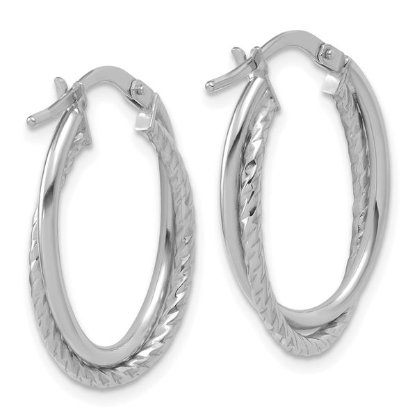 Leslie's 14K White Gold Polished Textured Oval Hoop Earrings - Image 3