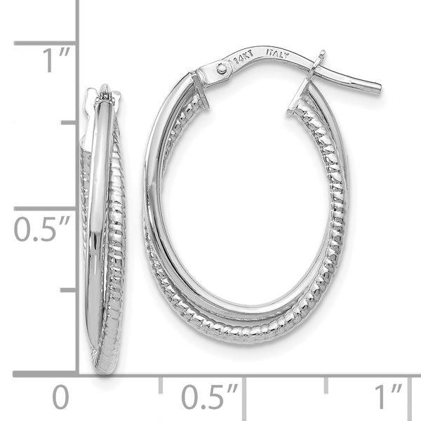 Leslie's 14K White Gold Polished Textured Oval Hoop Earrings - Image 4