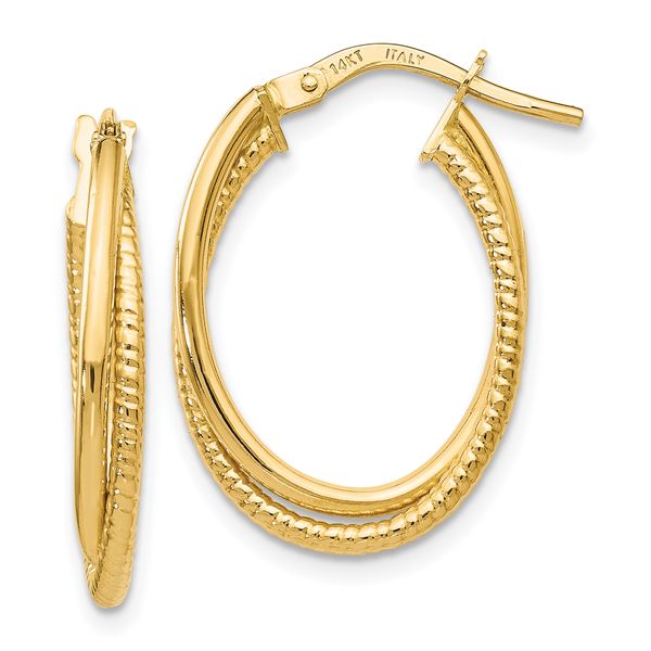 Leslie's 14K Gold Polished Textured Oval Hoop Earrings