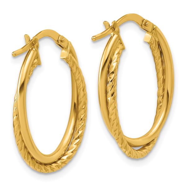 Leslie's 14K Gold Polished Textured Oval Hoop Earrings - Image 3