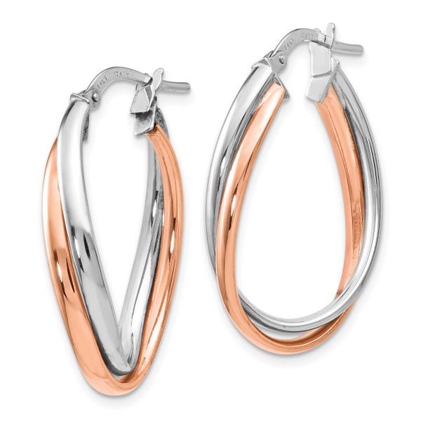 Leslie's 14K Rose and White Gold Polished Fancy Hoop Earrings - Image 2