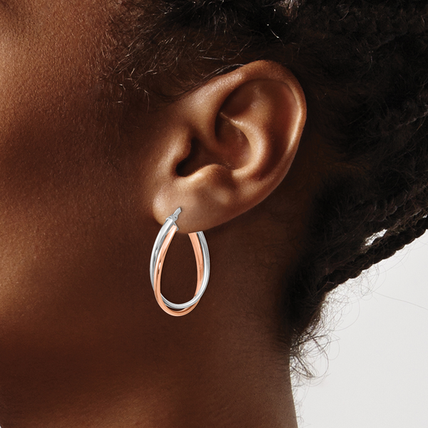 Leslie's 14K Rose and White Gold Polished Fancy Hoop Earrings - Image 3