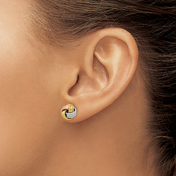 Leslie's 14K with White and Rose Rhodium Knot Polished D/C Post Earrings - Image 3