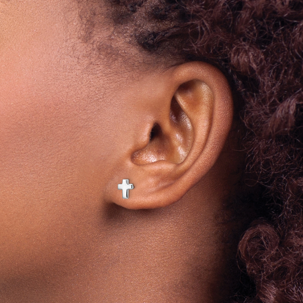 Leslie's 14K White Gold Polished Cross Post Earrings - Image 3