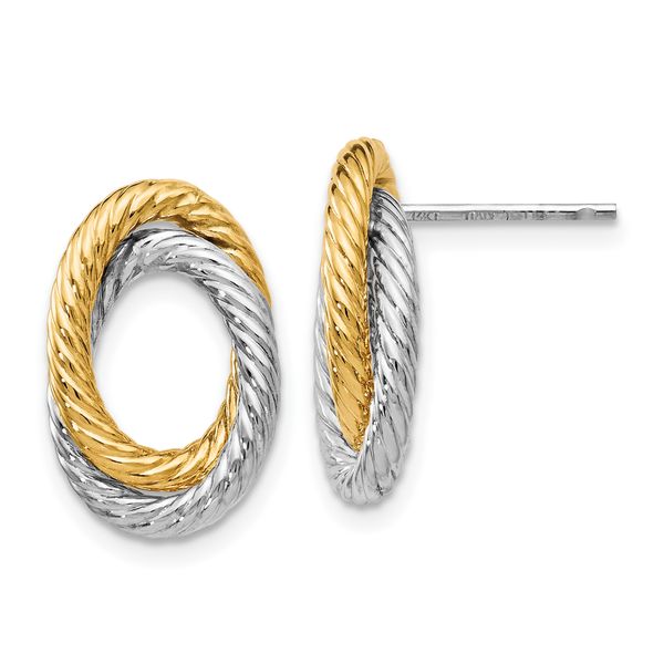 Leslie's 14K w/ White Rhodium Fancy Twisted Oval Post Earrings