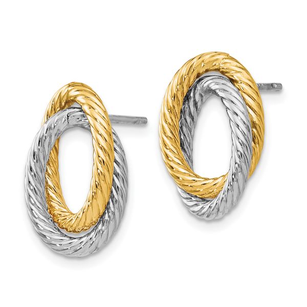 Leslie's 14K w/ White Rhodium Fancy Twisted Oval Post Earrings - Image 2