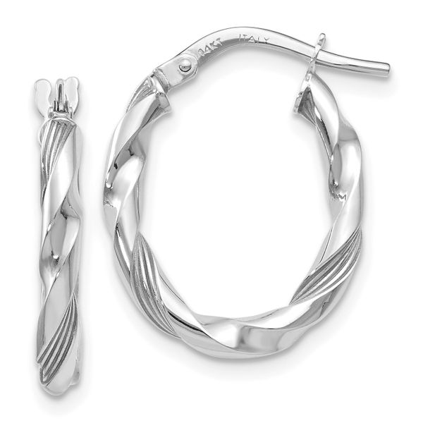 Leslie's 14K White Gold Polished and Textured Hoop Earrings