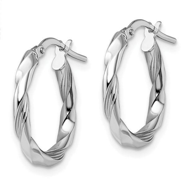Leslie's 14K White Gold Polished and Textured Hoop Earrings - Image 2