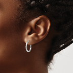 Leslie's 14K White Gold Polished and Textured Hoop Earrings - Image 3