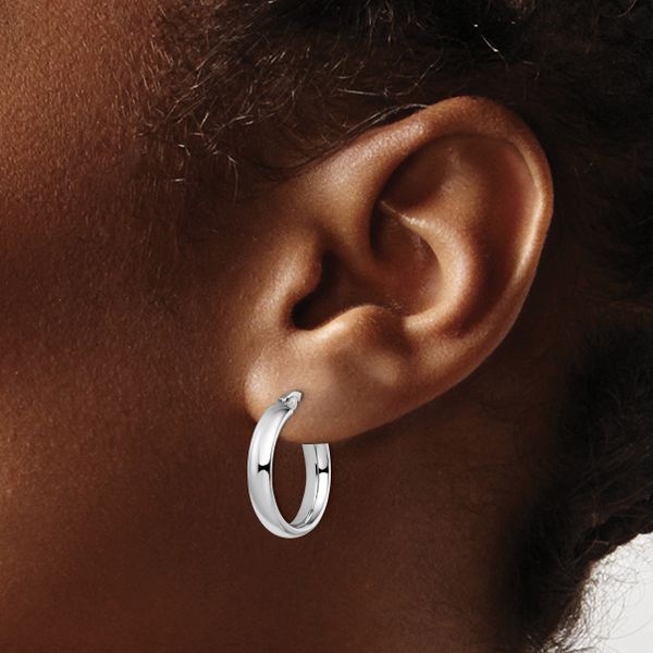 Leslie's 14K with White Rhodium Plating Polished Hoop Earrings - Image 3