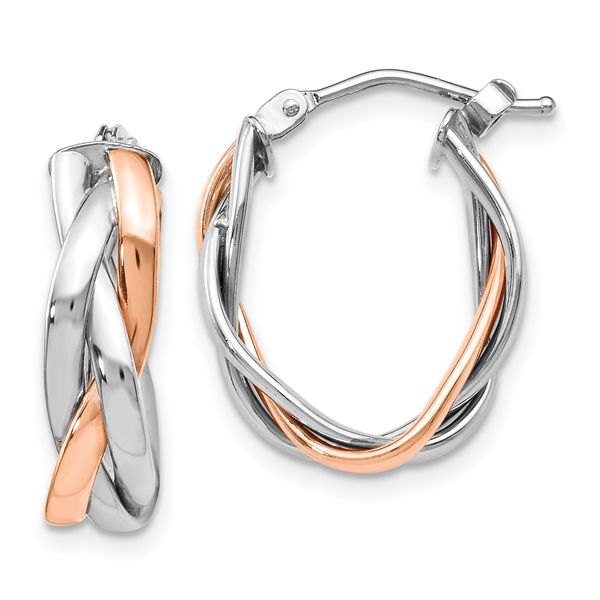 Leslie's 14K with White Rhodium and Rose Gold Plating Polished Hinged Hoop Earrings