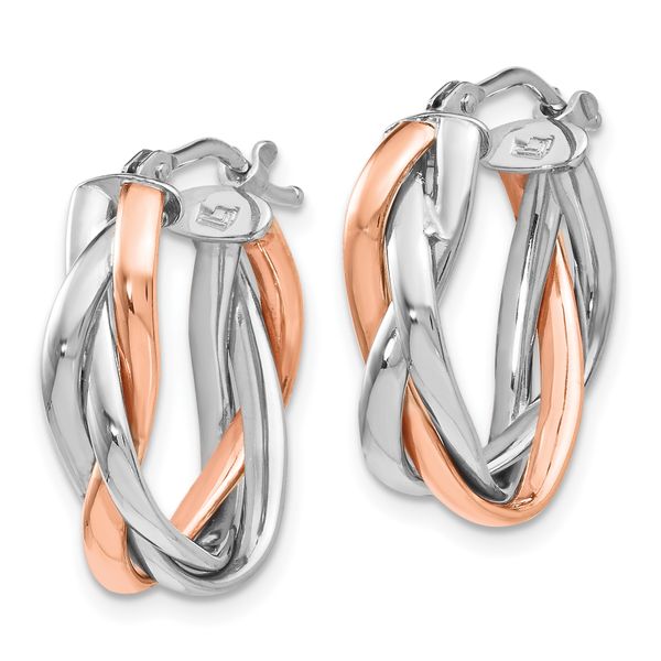 Leslie's 14K with White Rhodium and Rose Gold Plating Polished Hinged Hoop Earrings - Image 2