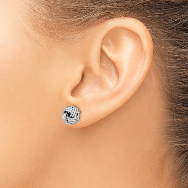 Leslie's 14K with White Rhodium Plating Knot Polished D/C Post Earrings - Image 3