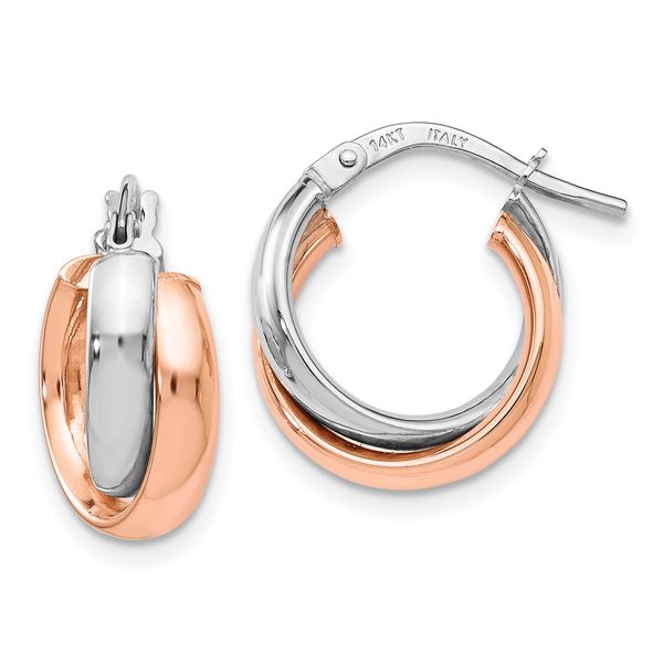 Leslie's 14K White Gold Rose-plated Polished Hoop Earrings