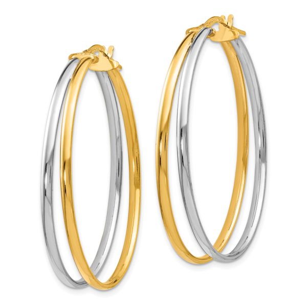 14K with Rhodium Polished Hoop Earrings - Image 2