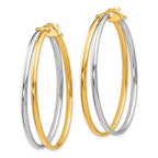 14K with Rhodium Polished Hoop Earrings - Image 2