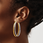 14K with Rhodium Polished Hoop Earrings - Image 3