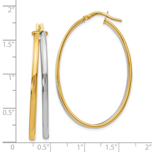 14K with Rhodium Polished Hoop Earrings - Image 4