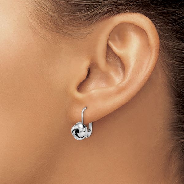Leslie's 14K w/ White Rhodium Plating Polished Love Knot Leverback Earrings - Image 3