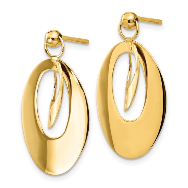 14K Polished and Scratch Finish Oval Post Earrings - Image 2