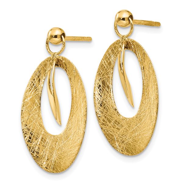 14K Polished and Scratch Finish Oval Post Earrings - Image 3