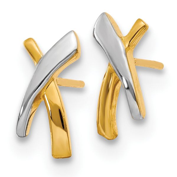 14K w/Rhodium X Post Earrings - Image 2