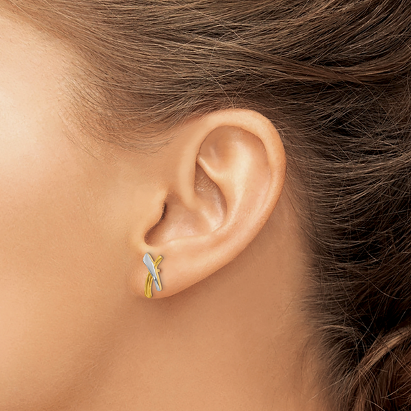 14K w/Rhodium X Post Earrings - Image 3