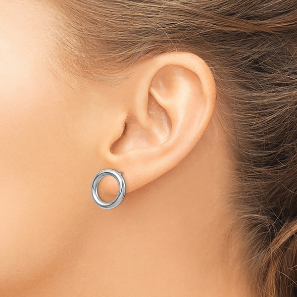 14K White Gold Polished Circle Post Earrings - Image 3