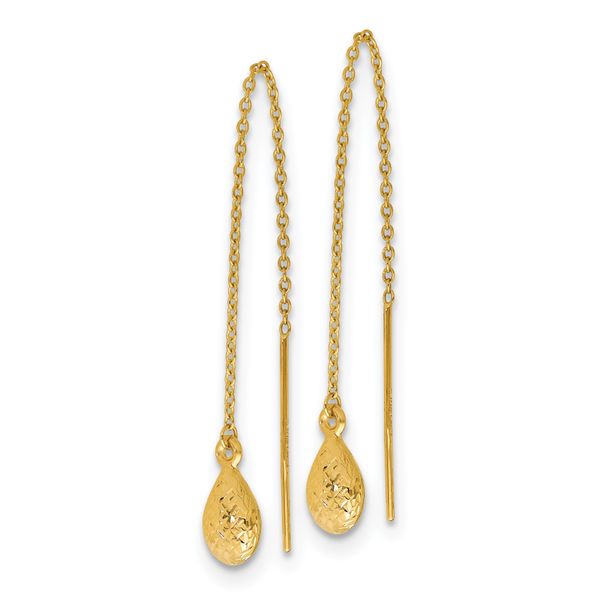 14K Polished and Textured Tear Drop Threader Earrings - Image 2