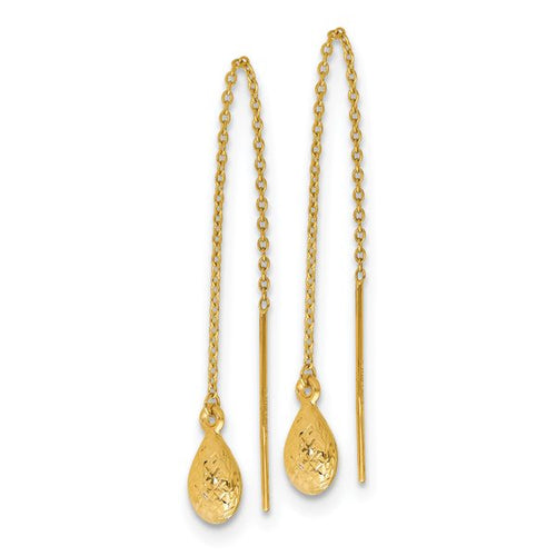 14K Polished and Textured Tear Drop Threader Earrings - Image 2