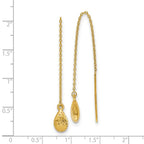 14K Polished and Textured Tear Drop Threader Earrings - Image 4