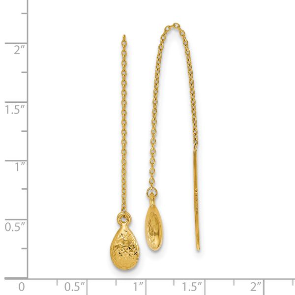 14K Polished and Textured Tear Drop Threader Earrings - Image 4