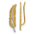 Leslie's 14K w/Rhodium Polished Feather Ear Climber Earrings