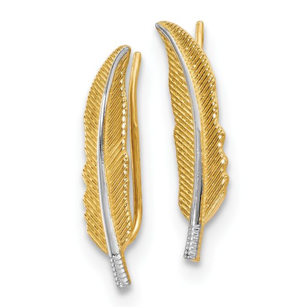 Leslie's 14K w/Rhodium Polished Feather Ear Climber Earrings - Image 2