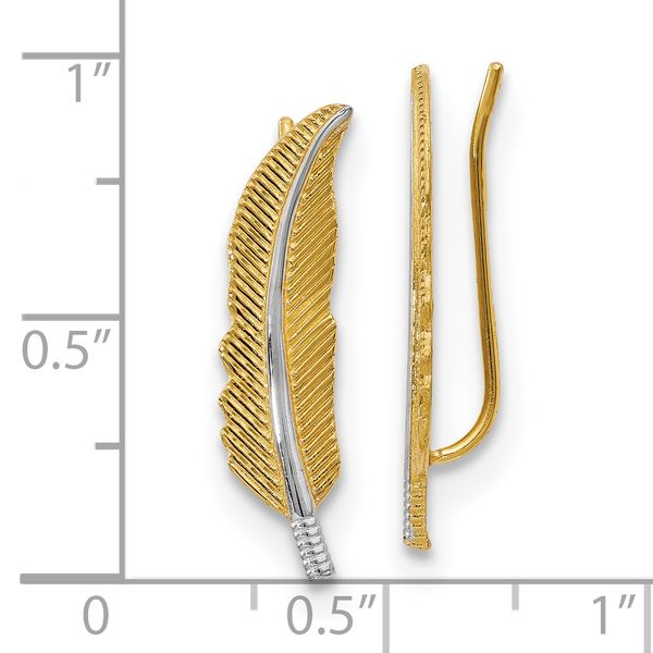 Leslie's 14K w/Rhodium Polished Feather Ear Climber Earrings - Image 4