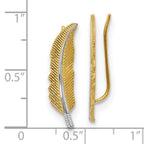 Leslie's 14K w/Rhodium Polished Feather Ear Climber Earrings - Image 4
