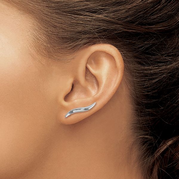 Leslie's 14K White Gold Polished Fancy Ear Climber Earrings - Image 3