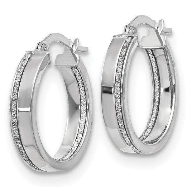 14K White Gold Polished Glimmer Infused Hoop Earrings - Image 2