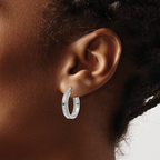 14K White Gold Polished Glimmer Infused Hoop Earrings - Image 3