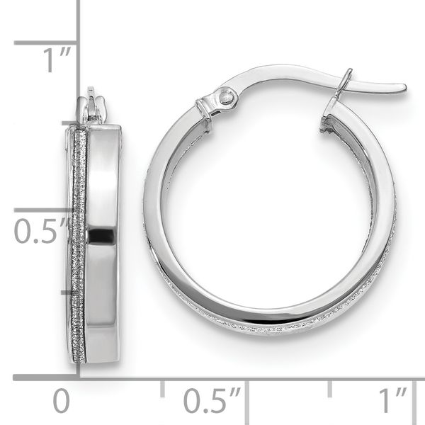 14K White Gold Polished Glimmer Infused Hoop Earrings - Image 4