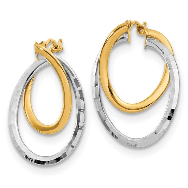 14K with White Rhodium Polished Fancy Hoop Earrings - Image 2