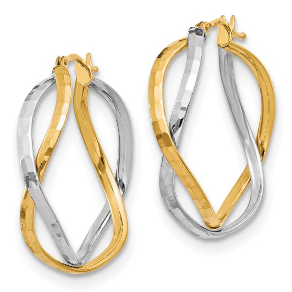 14K with Rhodium Polished Criss Cross Hoop Earrings - Image 2