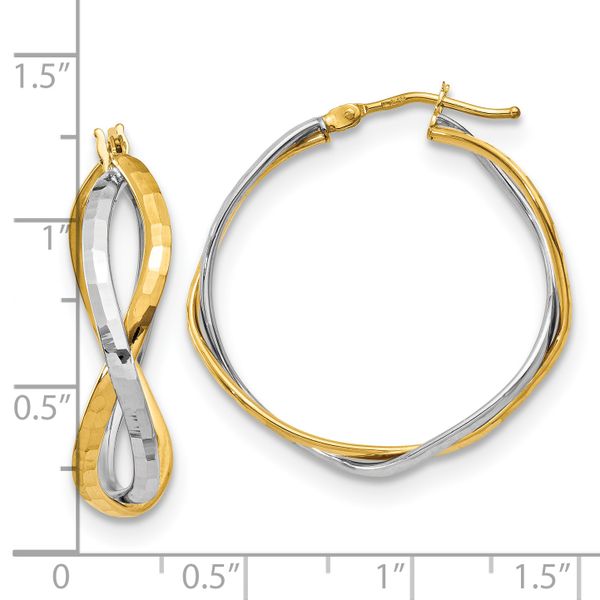 14K with Rhodium Polished Criss Cross Hoop Earrings - Image 4